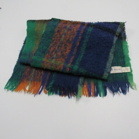 Vtg Field Manor Wool Blend Furry Plaid Scarf Fringe Edge Made in Italy 12" x 62" - Picture 2 of 3